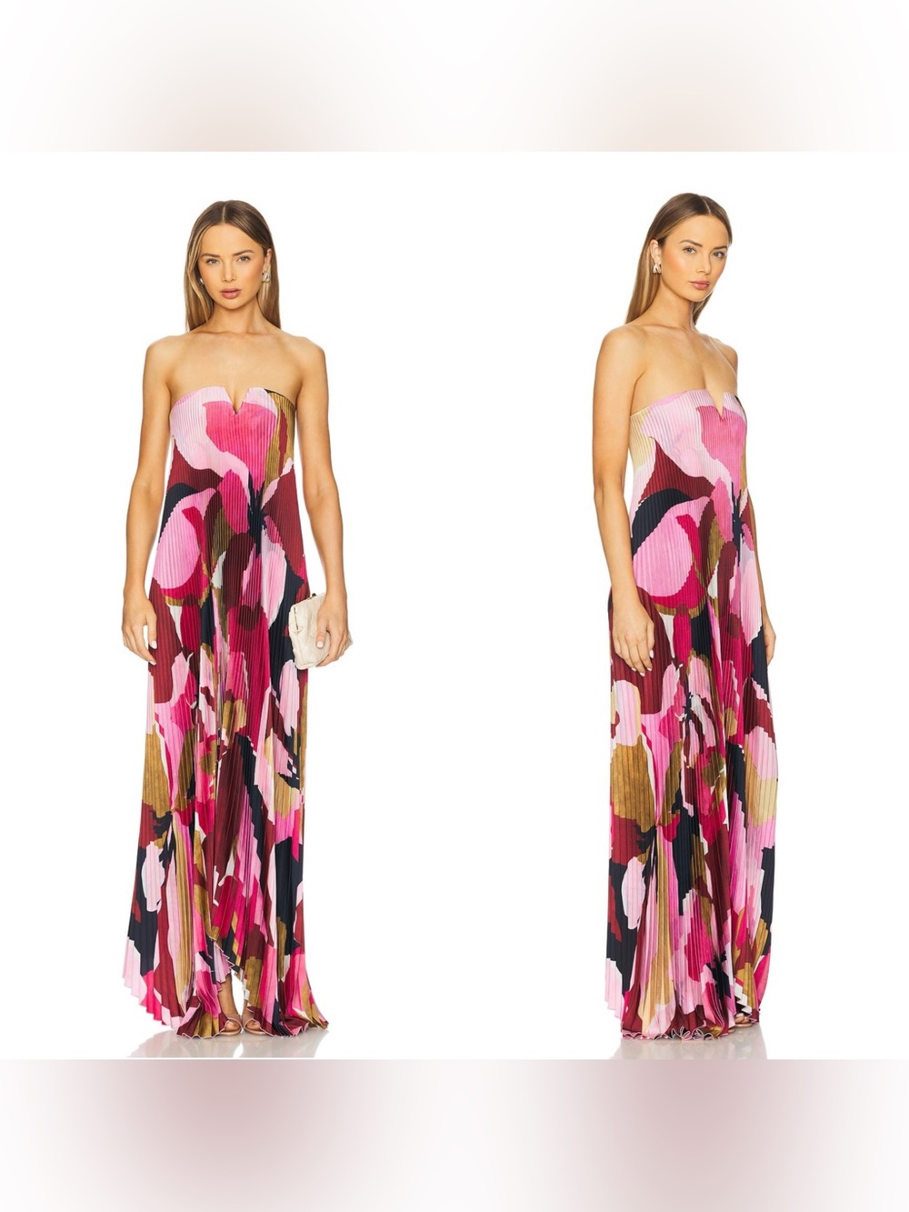 NWT L’IDEE x REVOLVE Black Tie Gown in Capri Print Pink